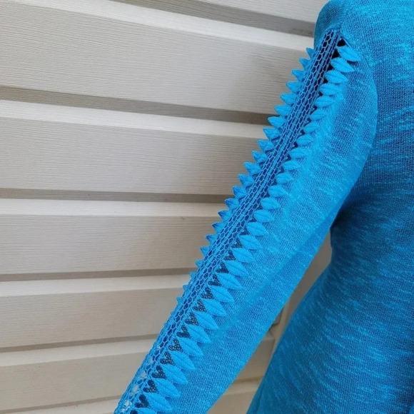 Studio Works Lightweight Knit Stretch Open Front Cardigan Blue Stretch Lace LA - Picture 5 of 8